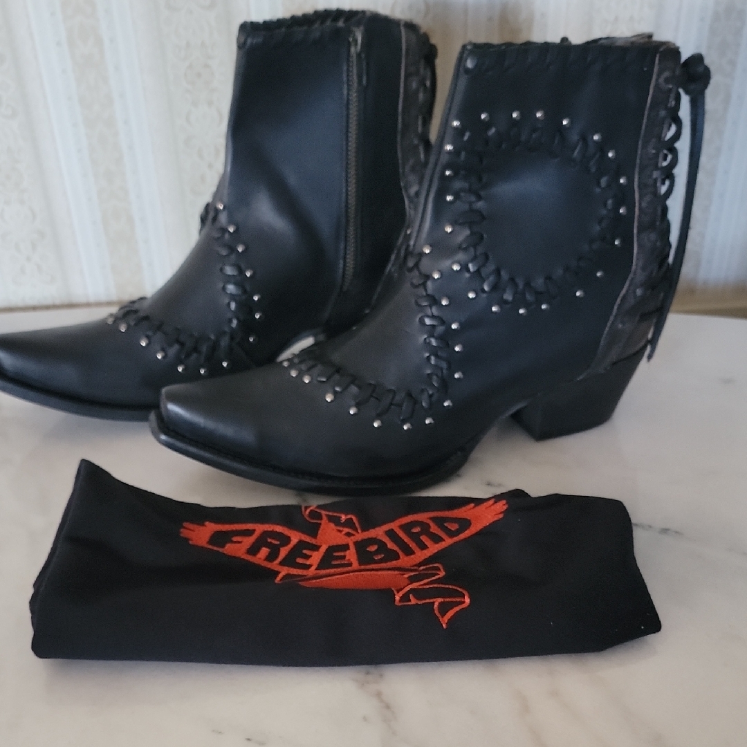 Freebird Black Ankle Boots With Studded Design